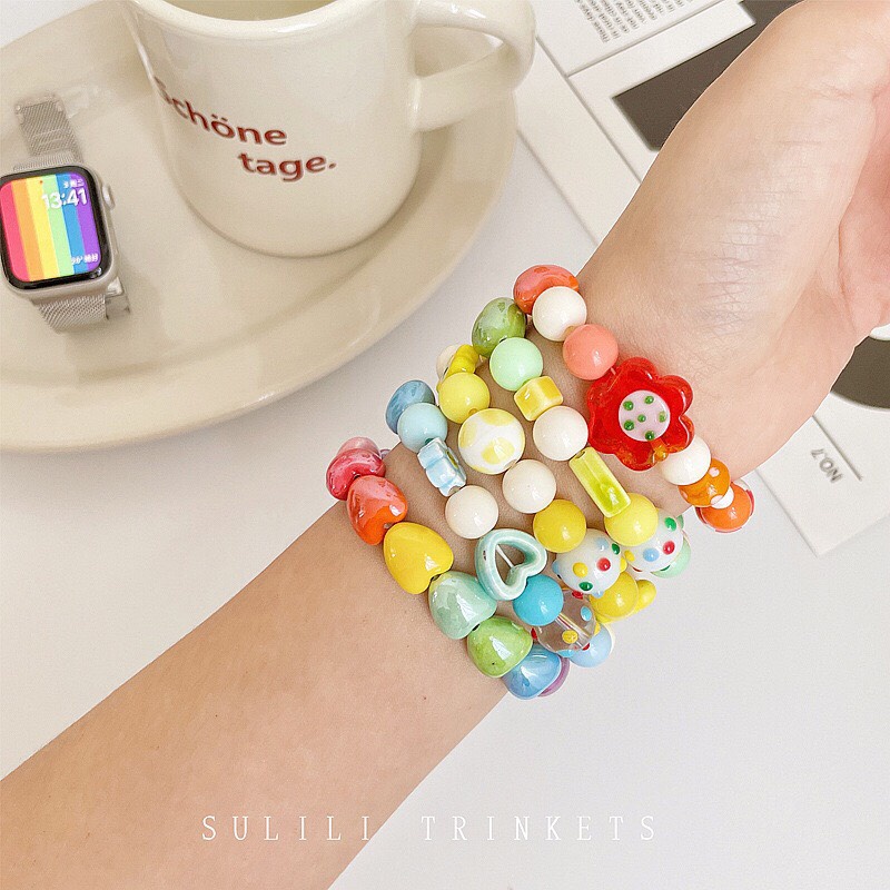 Vòng Tay Chuỗi Hạt Gốm Nhiều Màu Hạt Charm Ngọt Ngào Đủ Màu Sắc Dễ Thương Phong Cách Hàn Quốc Dobi L2