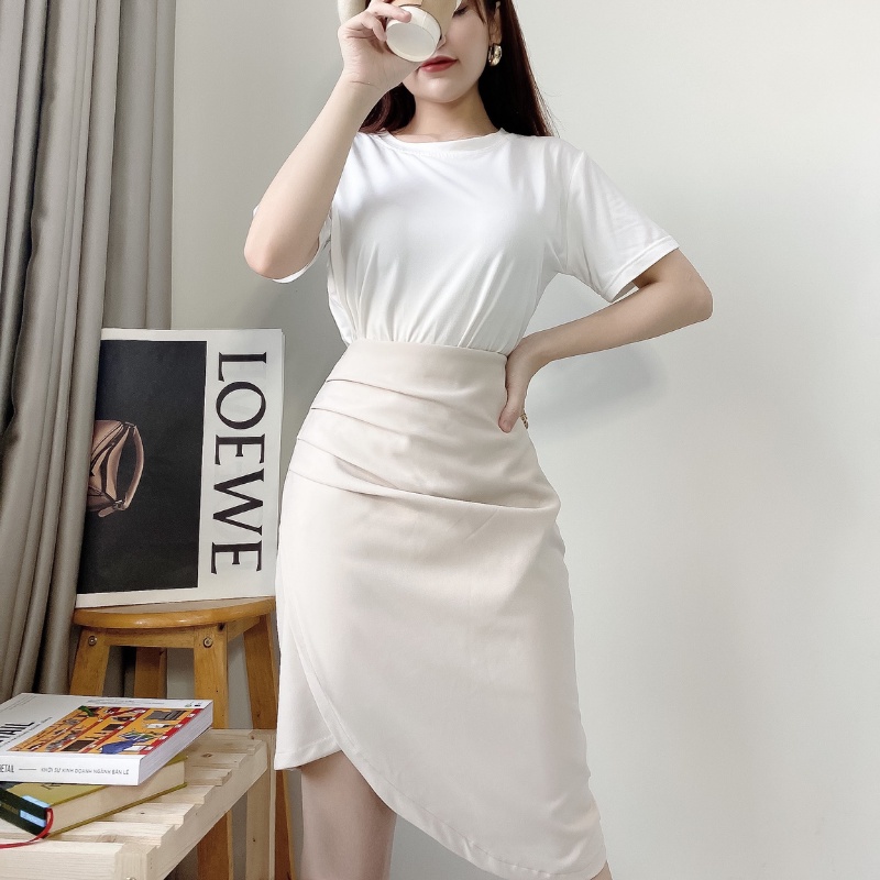 Chân váy Midi dài xẻ tà nhún eo giấu bụng phong cách sang trọng có bigsize Mely's Fashion CV21