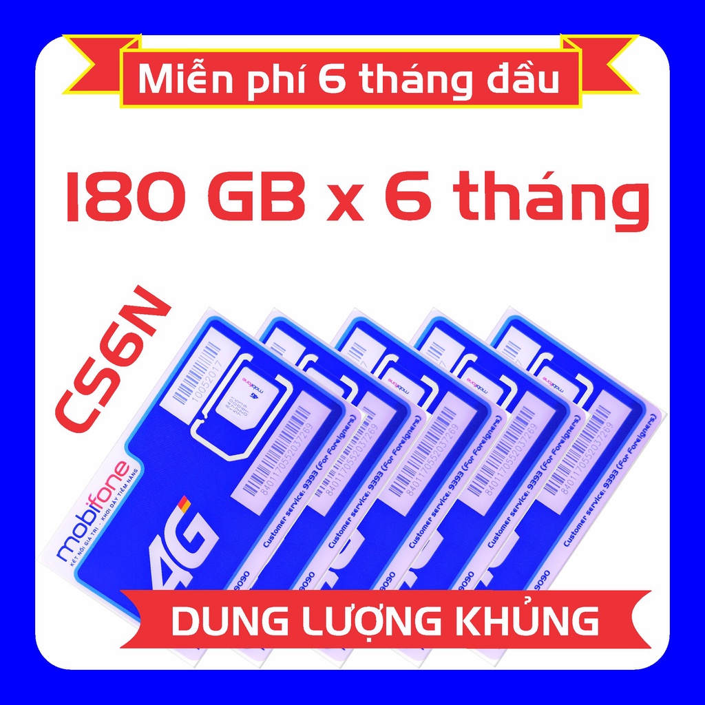 🔵 Sim 4G Mobi gói CS6N data 180 GB/tháng, sim trọn gói 6 tháng.