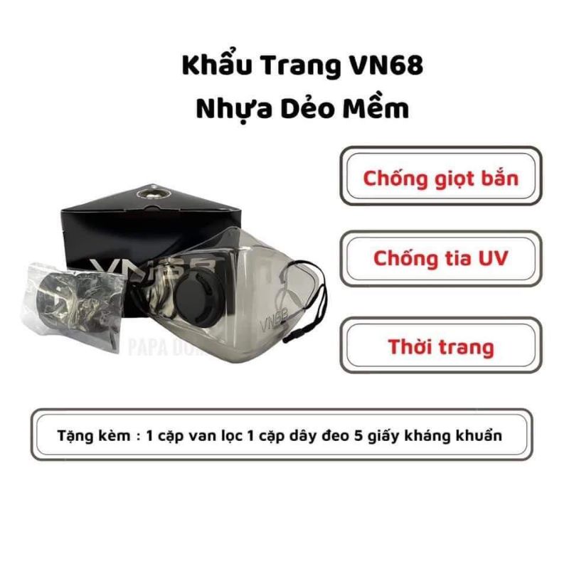 Khẩu Trang Nhựa VN68 - Khẩu Trang Trong Suốt Có Van Nhựa Y Tế