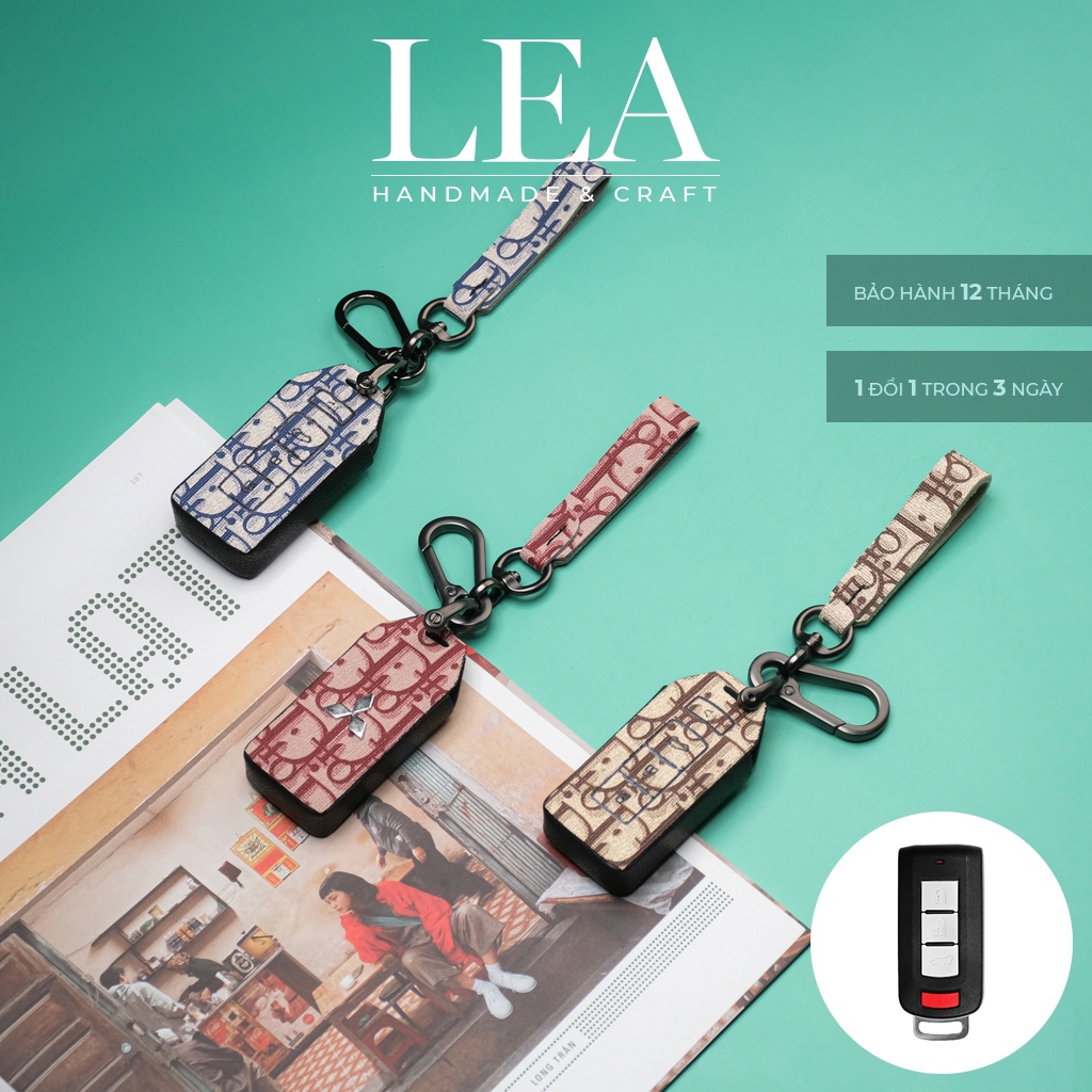 Ốp da bảo vệ chìa khoá Mitsubishi Outlander Xpander Pajero Triton handmade có dây tay cầm MIV CD