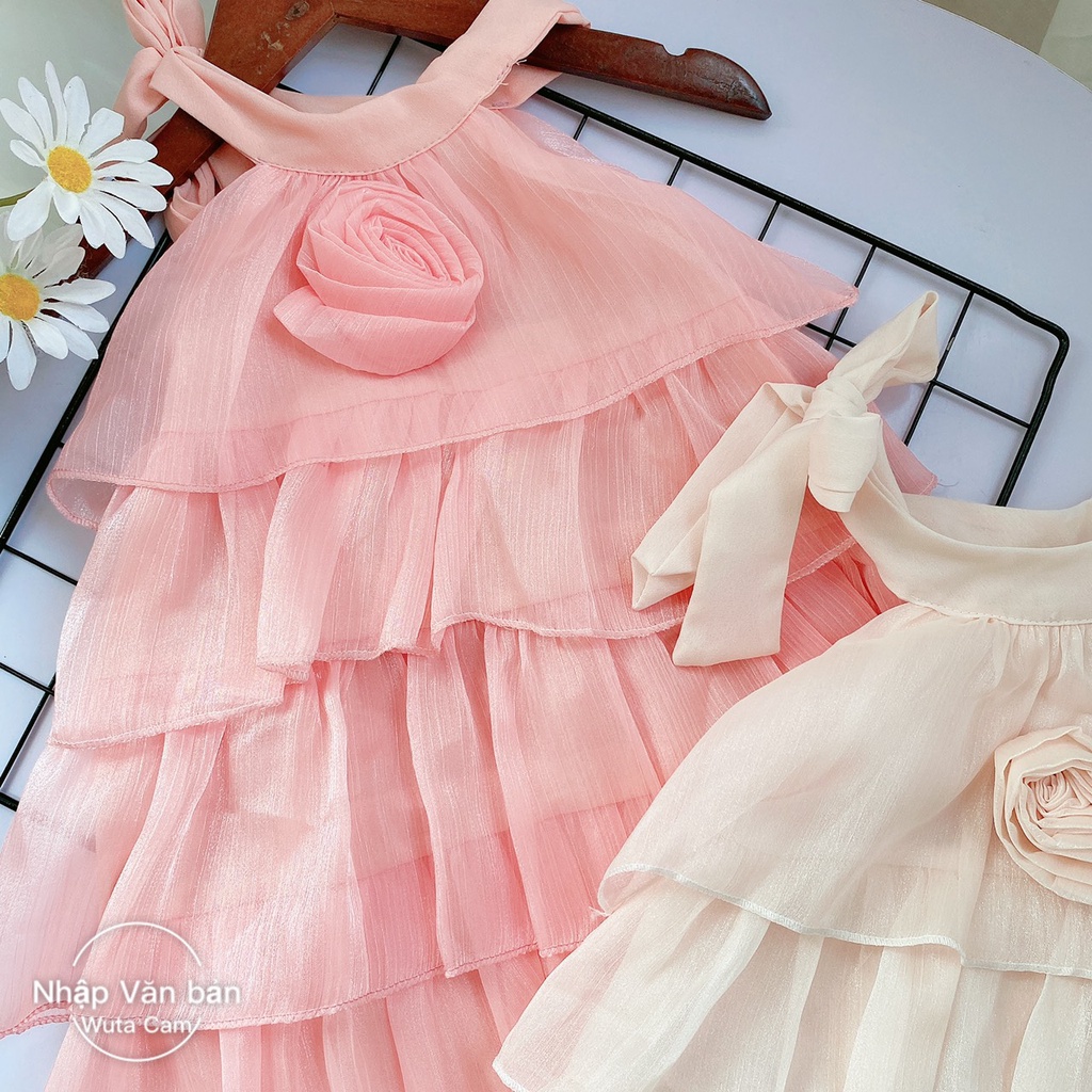 [Hcm]Đầm Bé Gái Chuột Lắc Store Kiểu Cổ Yếm Nhiều Tầng Vải Tơ Sóng Cho Bé Từ 8Kg Đ