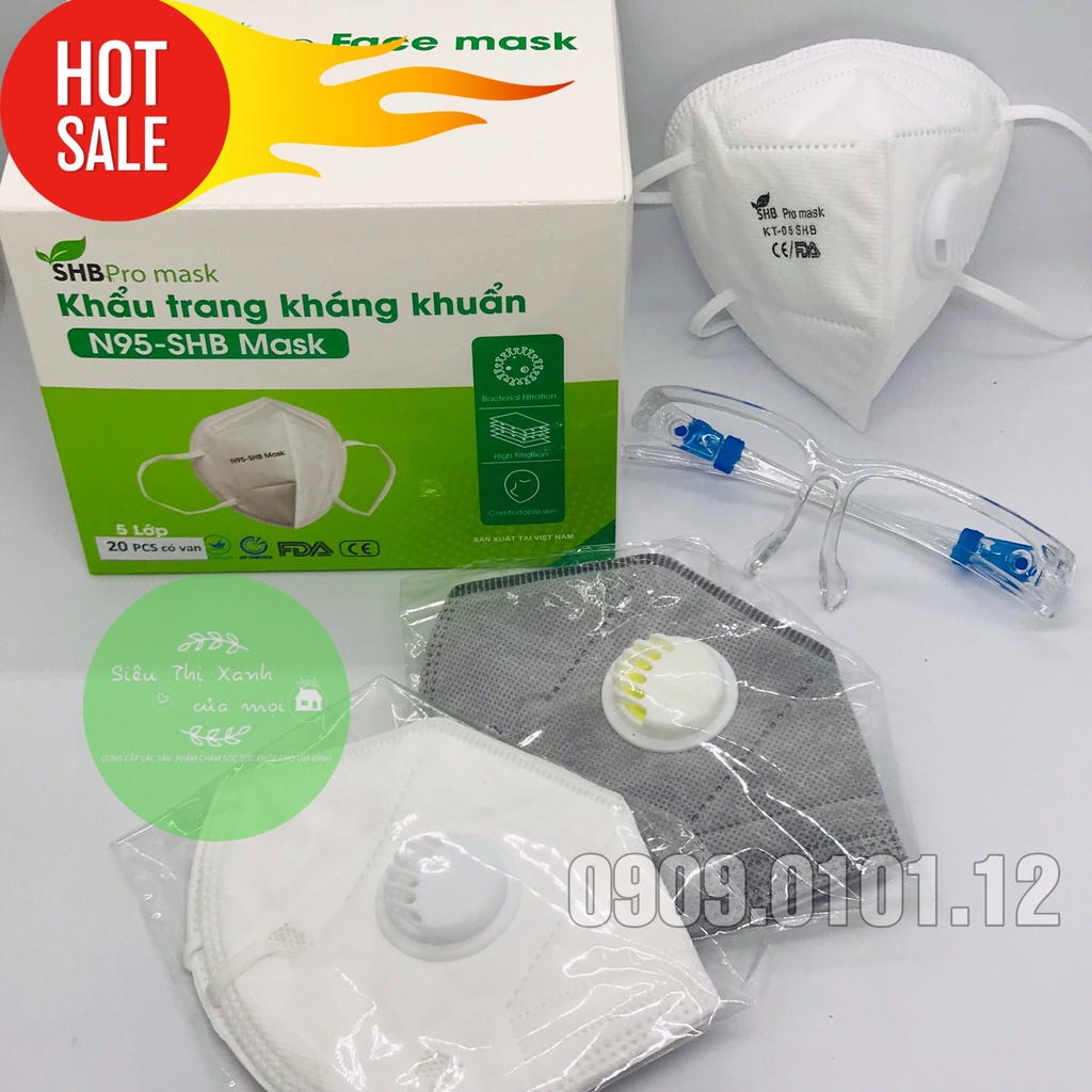 Khẩu trang n95 có van thở SHB Pro Mask, Kn95 chính hãng 5 lớp kháng khuẩn chuẩn FFP2 hộp 10 cái | BigBuy360 - bigbuy360.vn