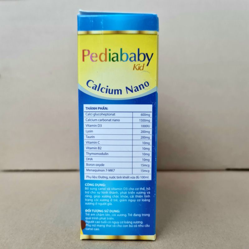 Pediababy Calcium Nano bổ sung canxi giúp phát triển chiều cao, tăng sức đề kháng cho bé - Hộp 20 ống