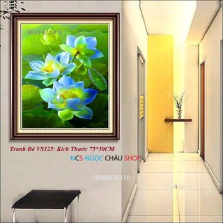 Tranh chấm đá (đính đá}- hoa sen- tranh đá vs125 ncs-ngọc châu shop