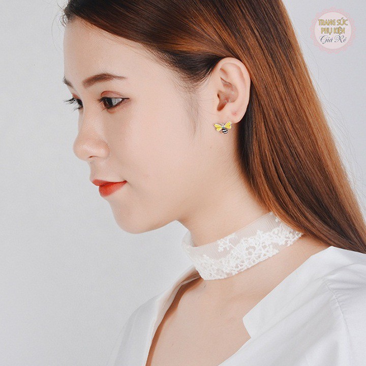 Bông tai thời trang nữ hình con ong nhỏ xinh, bạc ý S925 - HT225