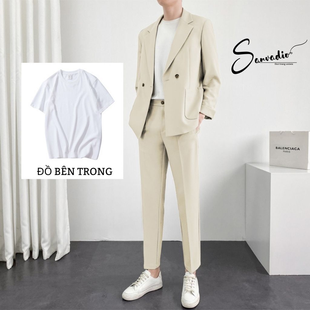 Set áo blazer nam và quần âu nam SANVADIO form dáng BASIC dễ phối đồ áo khoác nam dài tay 2 lớp thời trang cao cấp AD016