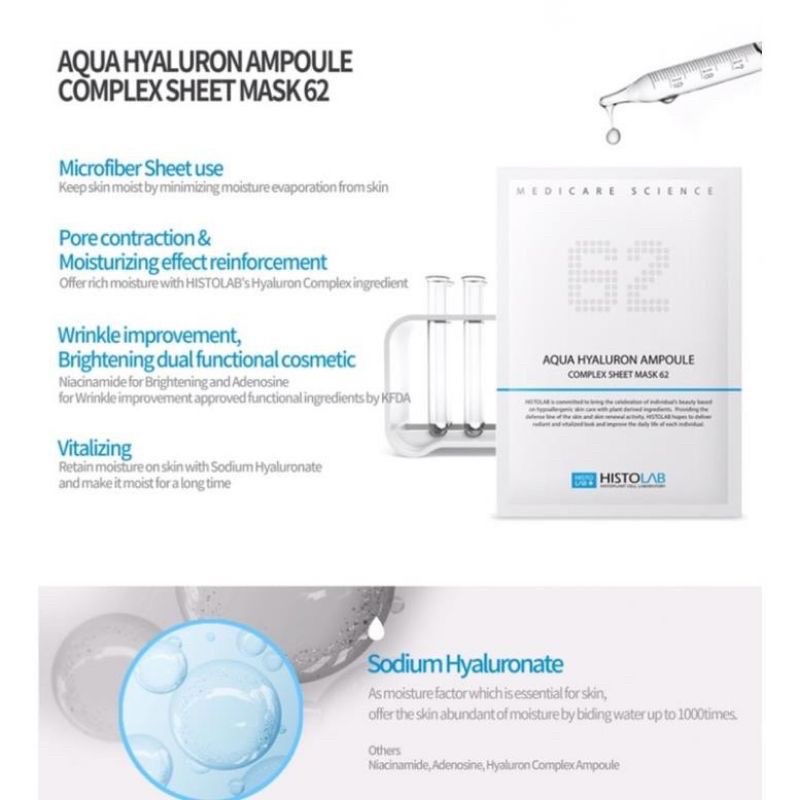 Mặt nạ giấy dưỡng ẩm Aqua Hyaluron Histolab chính hãng Hàn Quốc