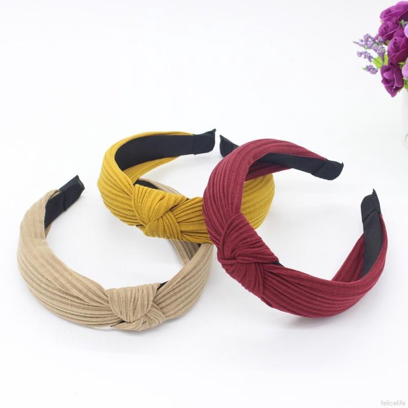 Băng đô cài tóc kiểu thắt nút vải sợi sọc cổ điển cho nữ