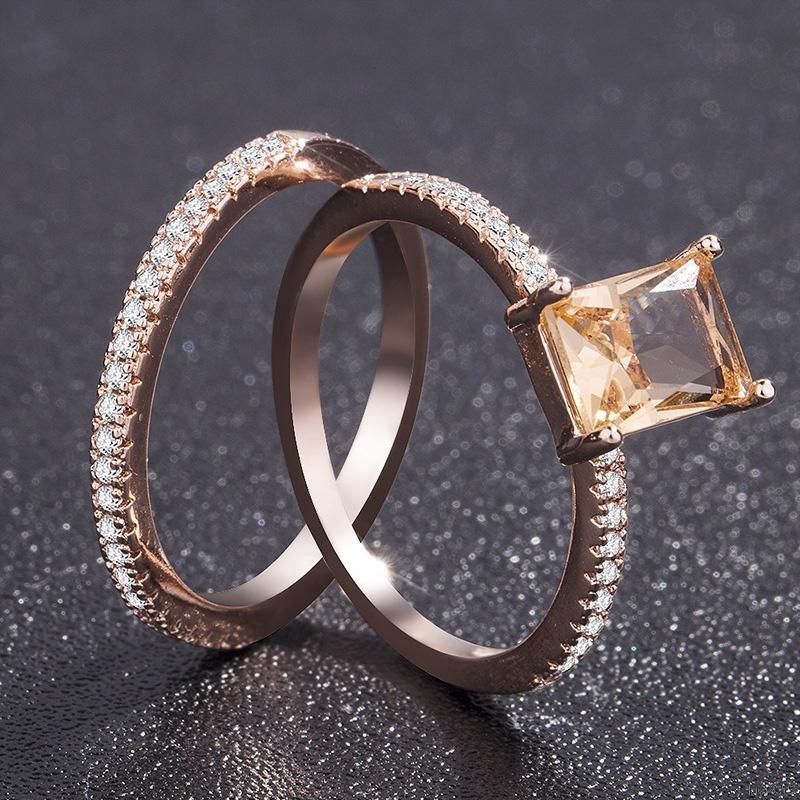 2 Nhẫn Đính Hôn Đính Đá Zircon Cổ Điển