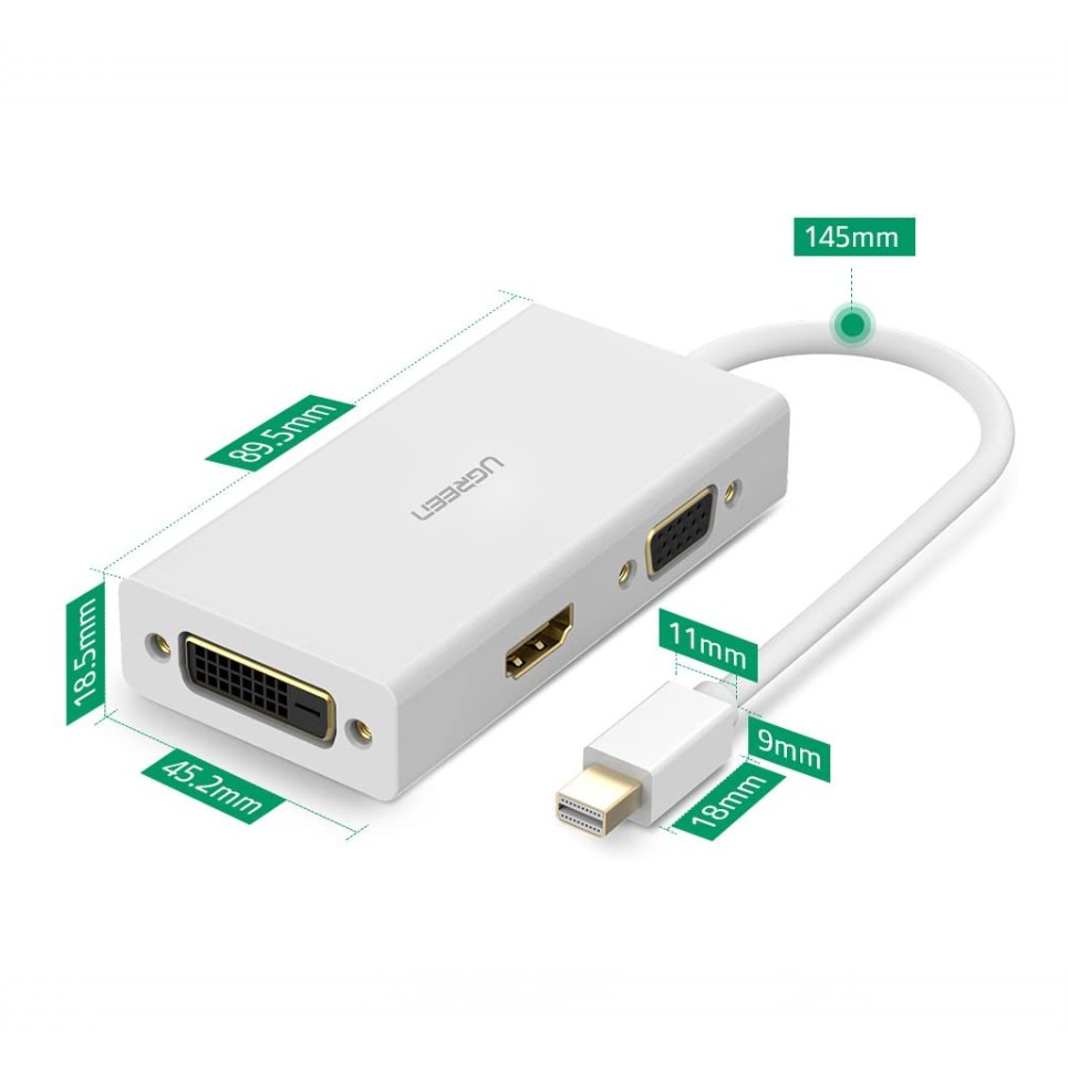 [Mã ELMALL10 giảm 10% đơn 500K] Bộ chuyển đổi Mini DisplayPort sang HDMI, DVI và VGA UGREEN MD114 Hàng Chính Hãng