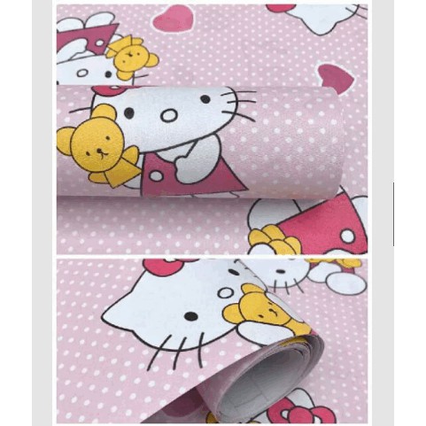 1 mét giấy dán tường kitty ôm búp bê -khổ rộng 60cm - có keo sẵn