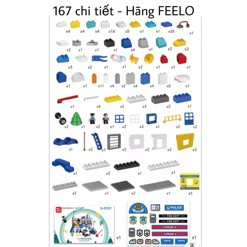 Sở Cảnh Sát - 167 chi tiết size Lego Duplo - Hãng FEELO- Đồ Chơi Xếp Hình Cho Bé