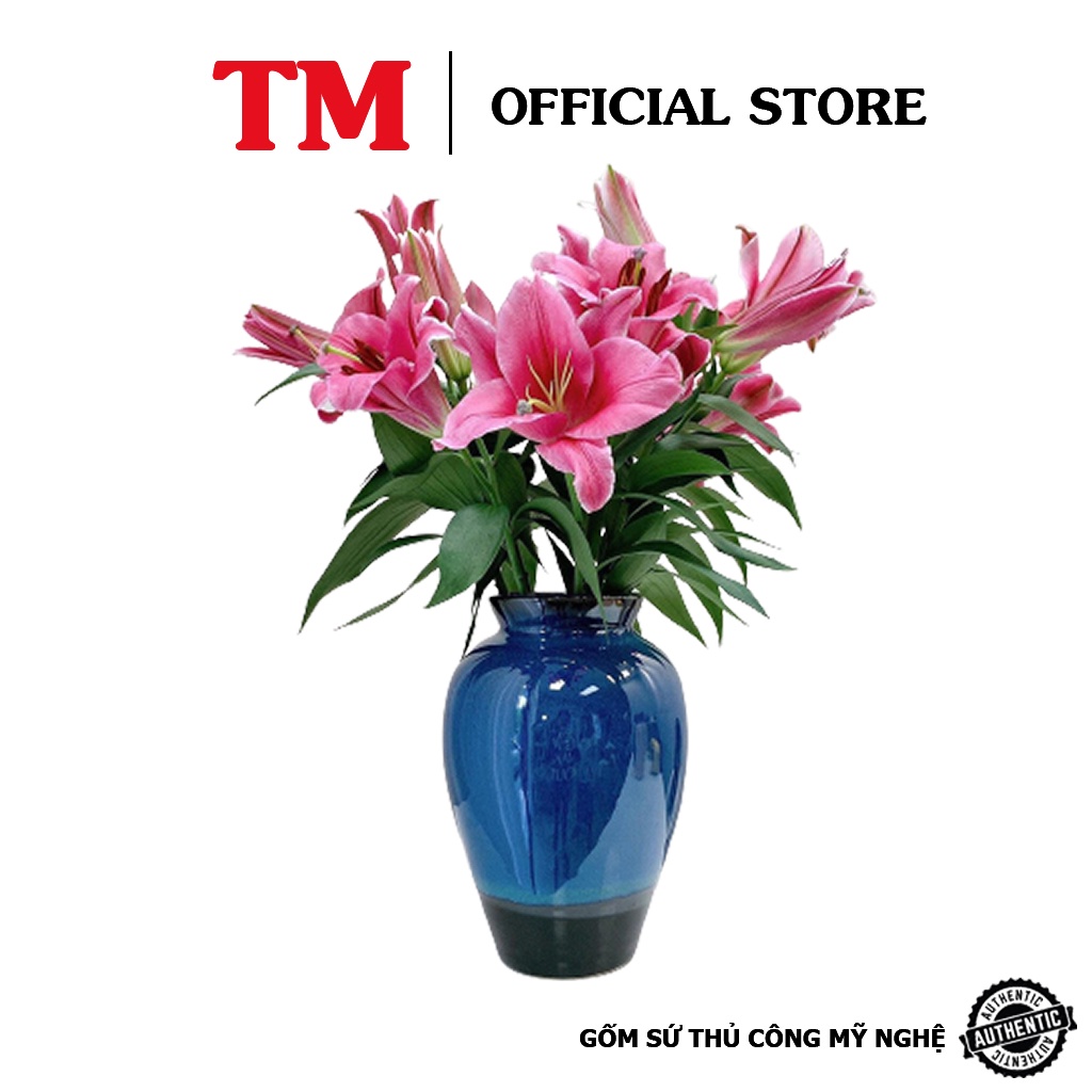 Bình Cắm Hoa Xưởng Gốm TM Bát Tràng – Lọ hoa dáng vò xoài trơn Men Xanh Cao Cấp