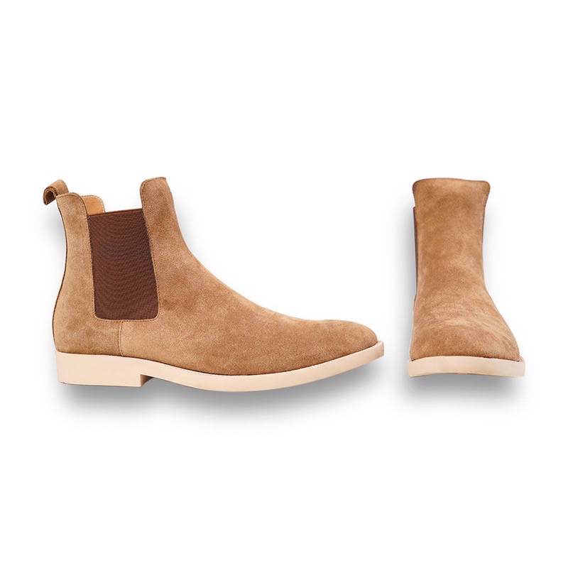 Giày Chelsea Boot Da Bò Lộn Cổ Cao, Tăng Chiều Cao