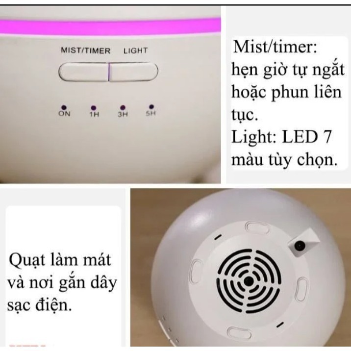 Máy khuếch tán tinh dầu thơm hình Tròn sao, thay đổi led 7 màu, thích hợp làm quà tặng đèn ngủ