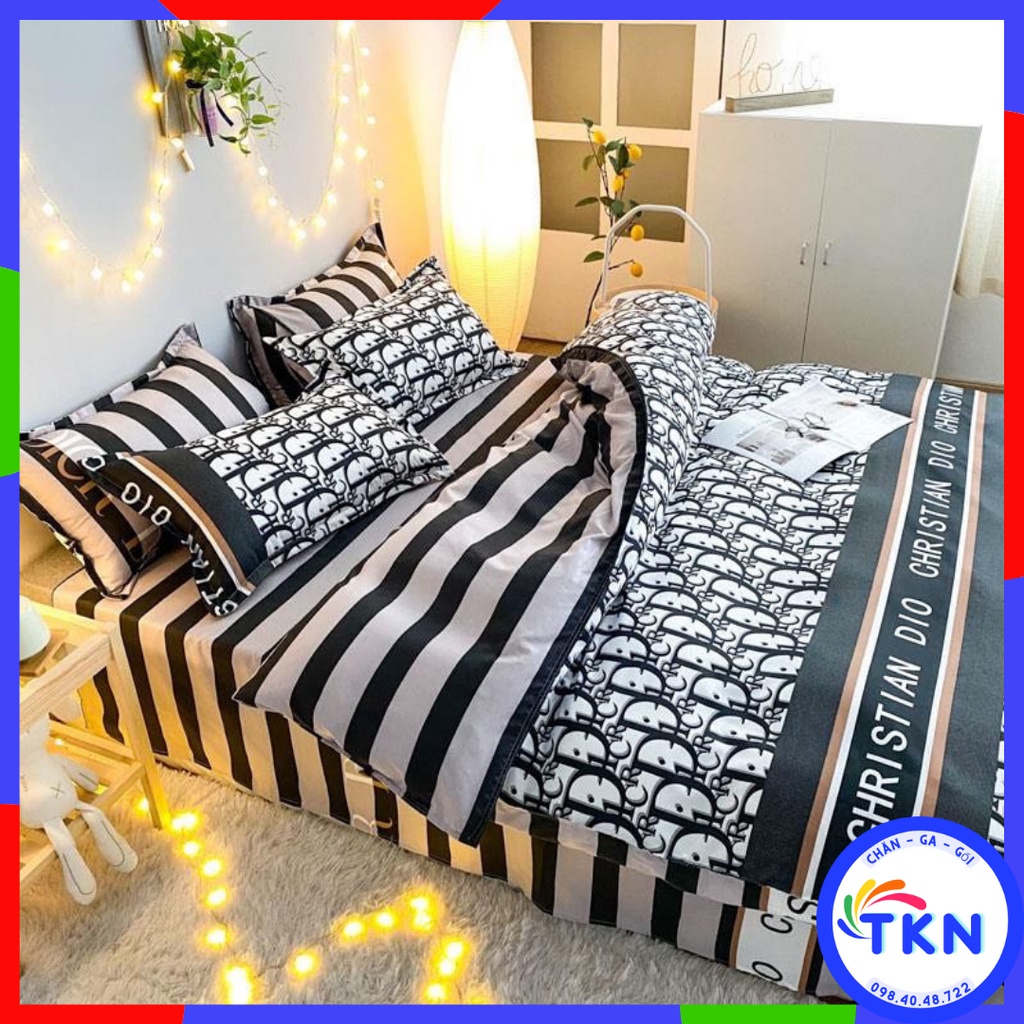 Bộ chăn ga gối Cotton Poly TKN STORE ,Drap giường Hàn Quốc miễn phí bo chun ga giường bọc đệm