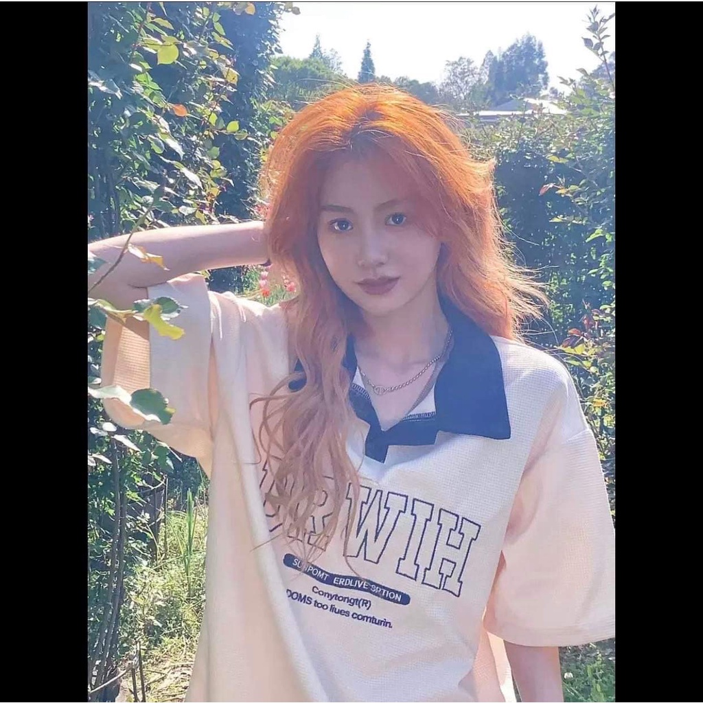 Áo thun POLO Xốp nữ Màu Be tay lỡ có cổ phông form rộng freesize unisex mặc đi học, cặp, nhóm, lớp thêu hình DỄ THƯƠNG