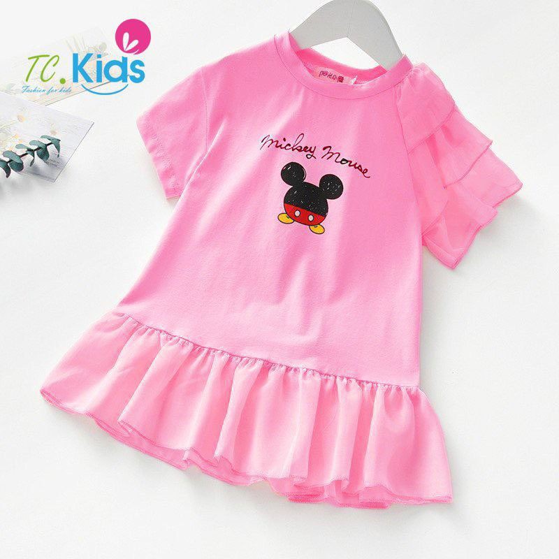 Đâm thun cotton Mickey tay và lai đuôi cá phối voan