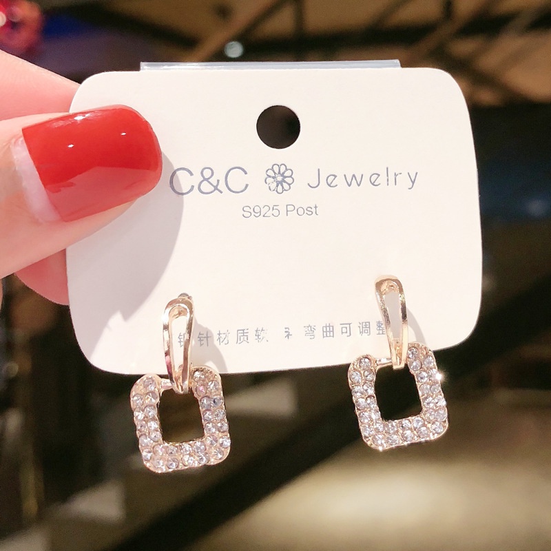 Bông Tai zircon Thiết Kế Tua Rua Dài Không Đối Xứng Phong Cách Hàn Quốc 50 Kiểu Lựa Chọn