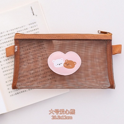 Túi Đựng Bút Trong Suốt Sức Chứa Lớn Họa Tiết Gấu Dễ Thương Phong Cách Nhật Bản