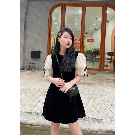 Váy tay bồng đính nơ