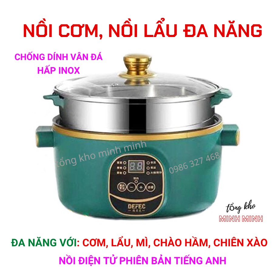 [CẢM ỨNG-P.BẢN TIẾNG ANH] Nồi Lẩu Mini, Nồi Lẩu Điện Đa Năng Kèm Hấp Inox Cao Cấp⚡Nấu Cơm,Lẩu,Canh, Chiên, Xào,Cháo,Hấp⚡