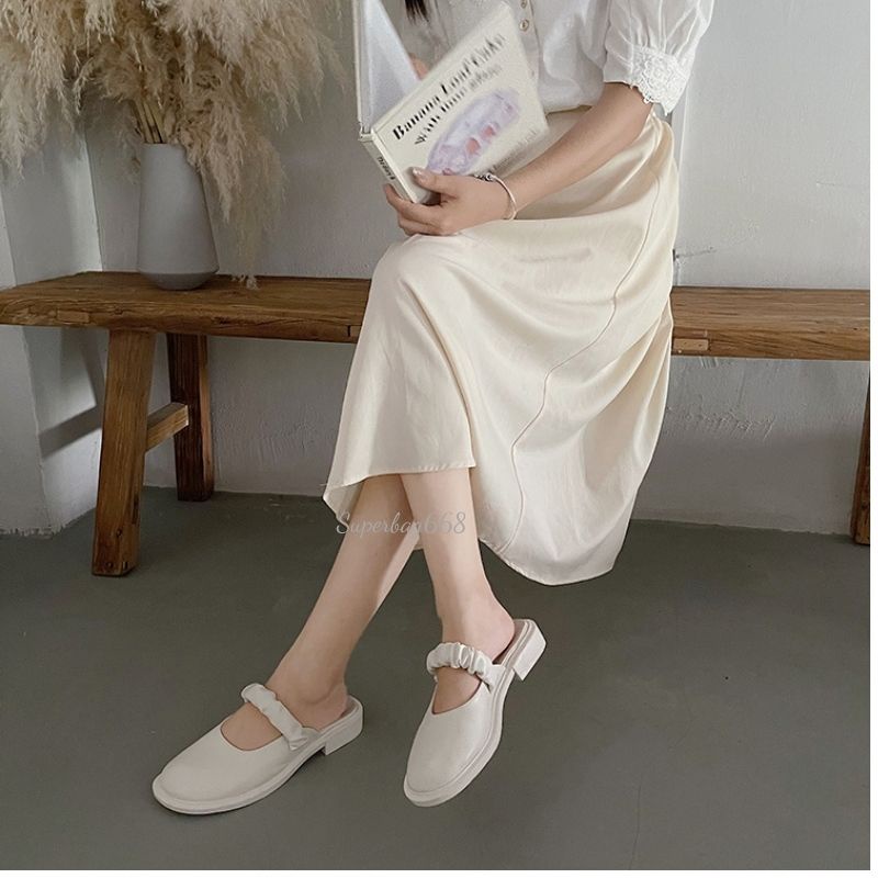 Giày Sục Nữ Vintage Lolita Tiểu Thư Da Mềm Phong Cách Hàn Quốc LÂM MINH 216