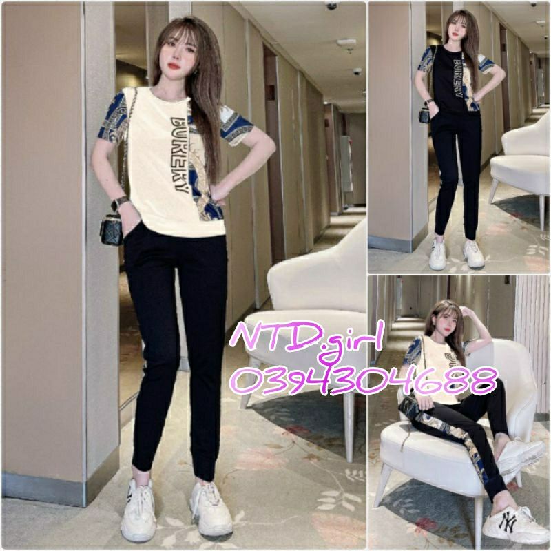 Set bộ nữ thun cotton thể thao in chữ, set đồ thời trang trẻ trung - HTR