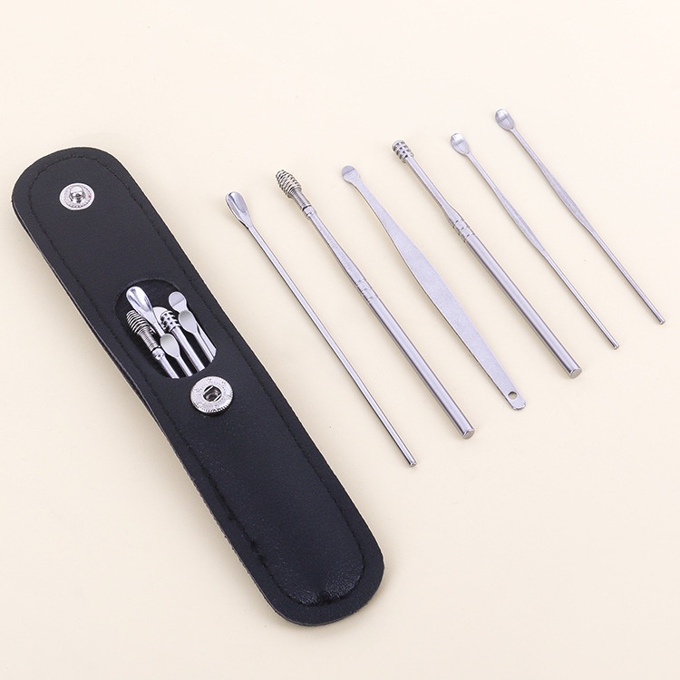 C47 Dụng cụ lấy ráy tai 6 món bằng thép không rỉ- bộ ngoáy tai chuyên dụng inox