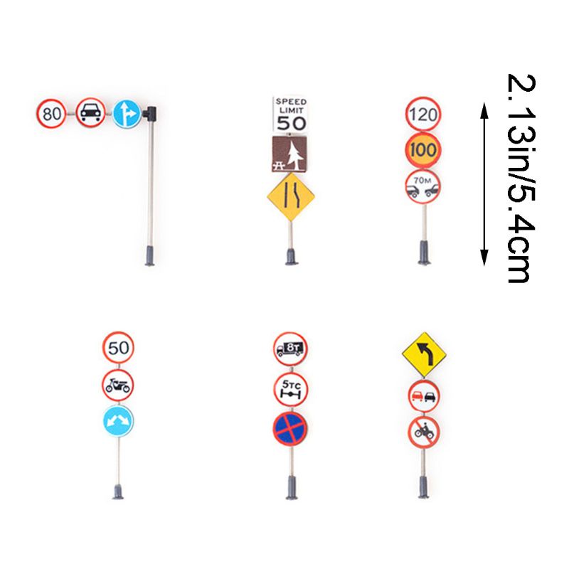 Bộ 6 Mô Hình Biển Báo Giao Thông Mini Tỉ Lệ 1 / 87 Dùng Để Trang Trí