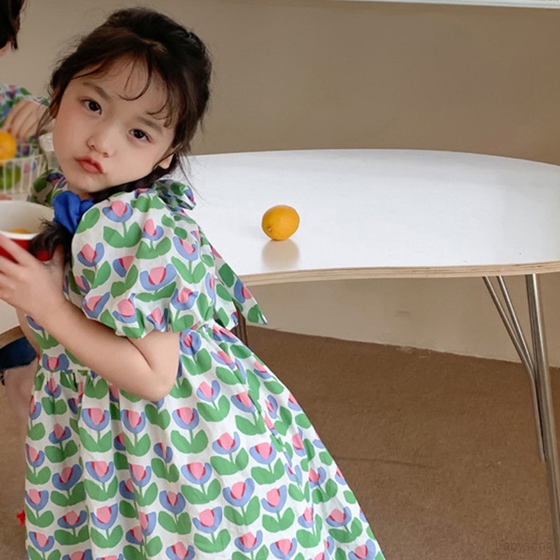 Đầm Công Chúa Hở Lưng Đính Nơ Họa Tiết Hoa Thời Trang Mùa Hè Cho Bé Gái