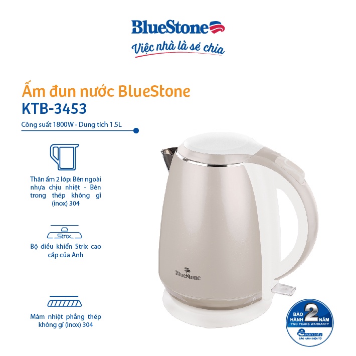 [Mã ELHADEV giảm 4% đơn 300K] ẤM ĐUN NƯỚC BLUESTONE KTB-3453