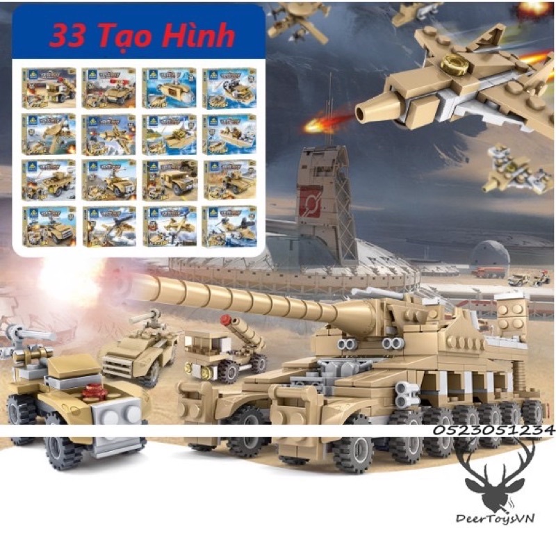 [544 chi tiết] Bộ đồ chơi xếp hình L.ego Xe TĂNG - 33 tạo hình - lắp ráp đồ chơi máy bay trực thăng xe quân sự