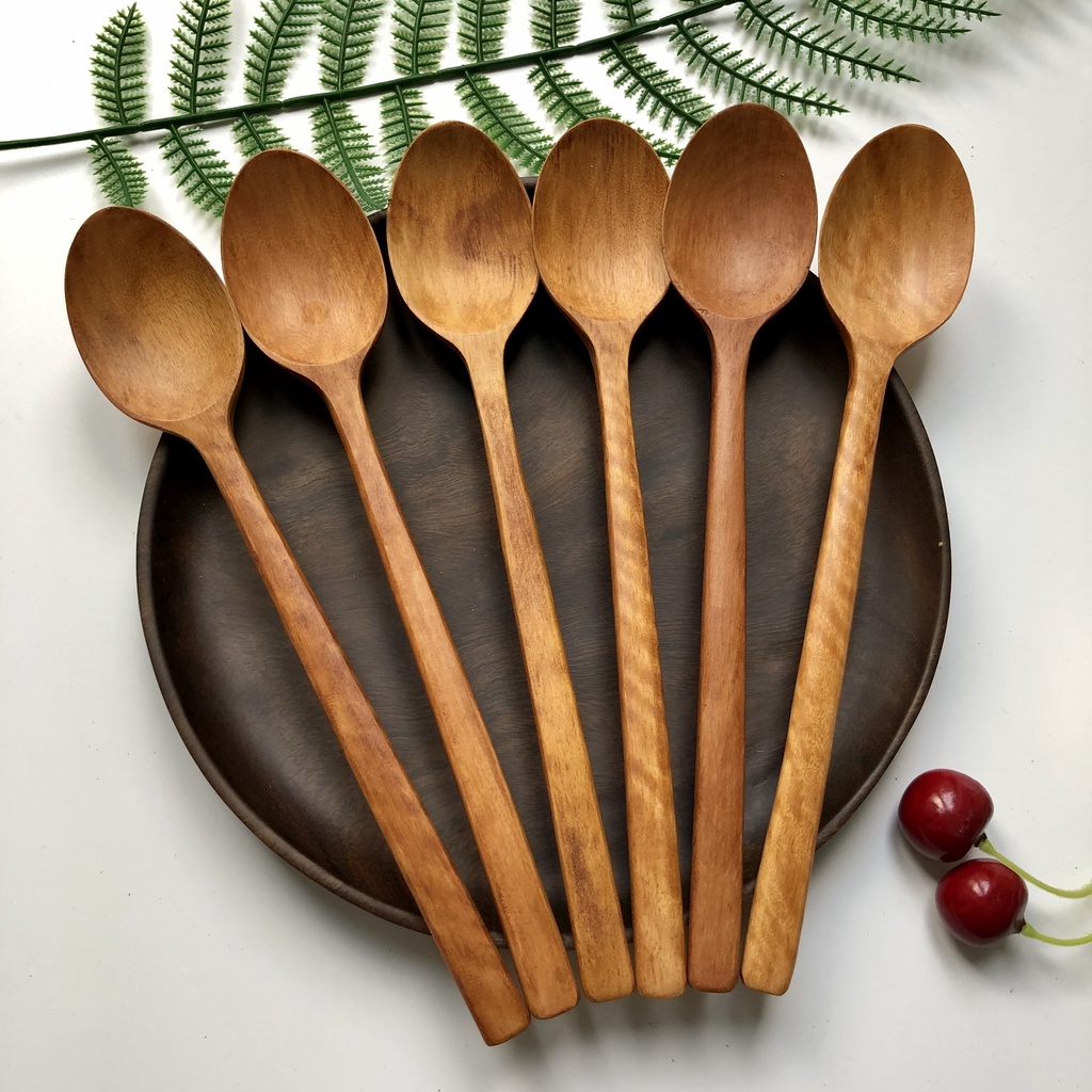 Thìa Gỗ Nhãn Cán Dài 23cm Nấu Ăn Phong Cách Hàn Quốc, Thìa Decor Chụp Ảnh, Muỗng Nấu Ăn