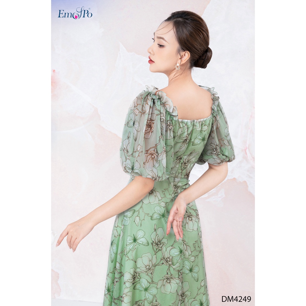 Đầm hoa đuôi cá cổ đính nơ tay bồng Emspo DM4249