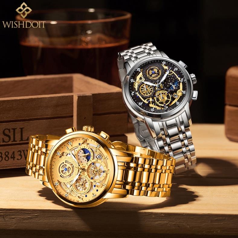 [HÀNG CHUẨN AUTH] WISHDOIT Đồng Hồ Quartz Ba Mắt Đa Năng Dây Thép Không Gỉ Thời Trang Thể Thao Cho Nam