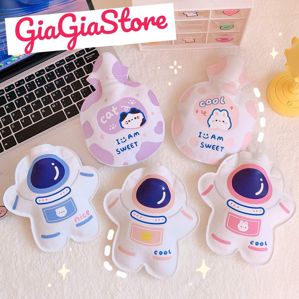 Túi sưởi mini chườm ấm giữ nhiệt sử dụng nước nóng lạnh đa năng hình phi hành gia và gấu đáng yêu