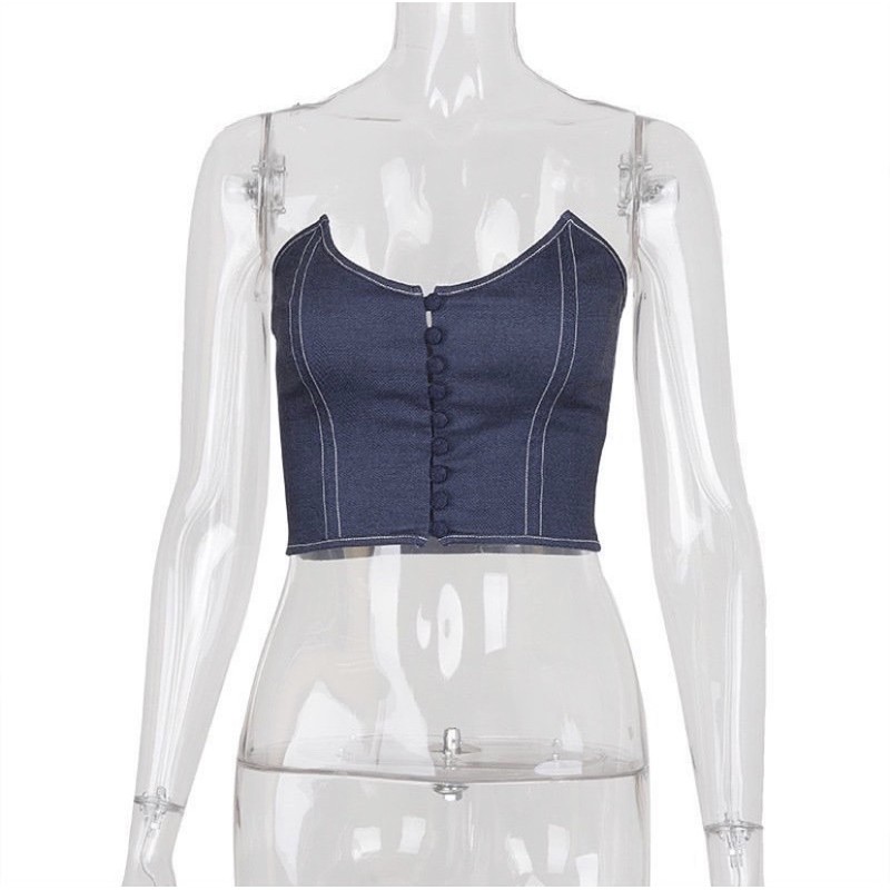 Áo Kiểu Chất Liệu Kaki Thun Cúp Ngực, [ADORABLE], Tube Jeans Phong Cách Âu Mỹ Hot Trend 2021 Ảnh Thật