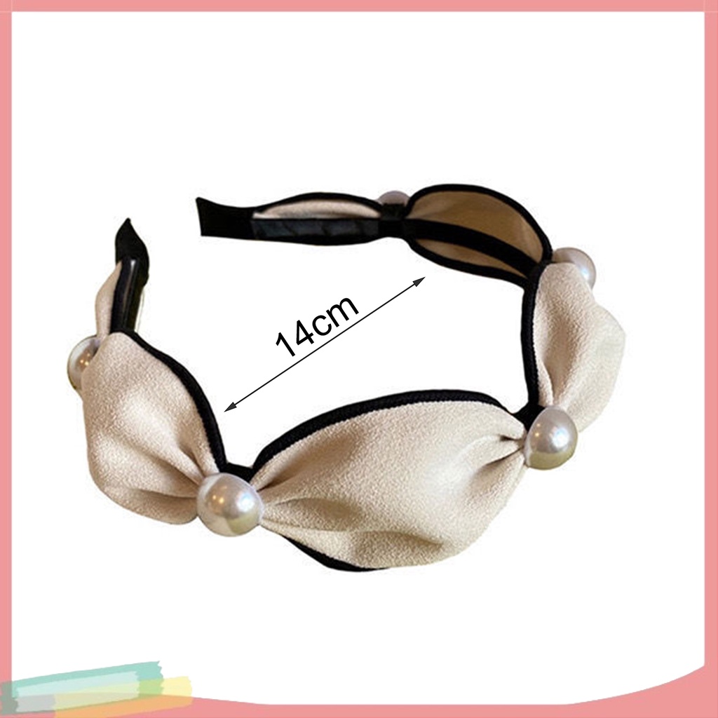 Băng Đô Cài Tóc Bản Rộng Bằng Vải Viền Rộng Đính Ngọc Trai Giả Chống Rơi Phong Cách Hàn Quốc Cho Nữ