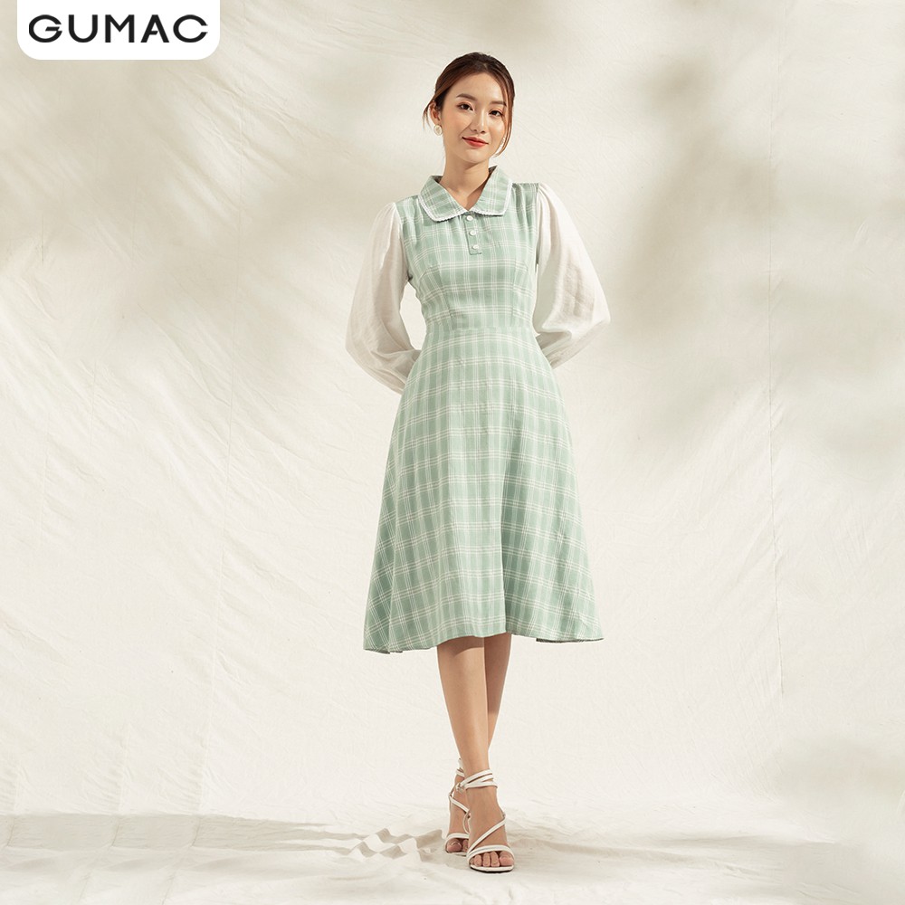 [Mã MABR07062 giảm 8% tối đa 50K đơn từ 249K] Đầm nữ caro phối tay DA1190 GUMAC