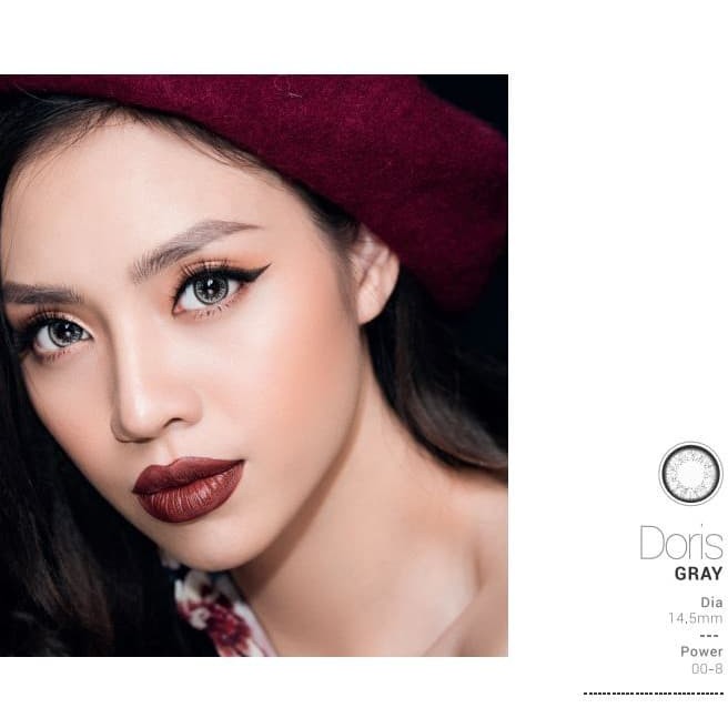 Kính áp tròng Hàn Quốc Doris Gray - Lens mắt cận màu xám giãn 14.5mm