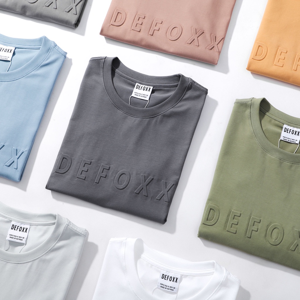 Áo phông nam, áo thun nam cổ tròn trơn DEFOXX vải cotton 4 chiều dập chữ nổi màu xám 220608 foxxmen