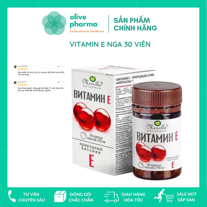 Hộp 30v Vitamin E loại mới 270mg xuất xứ Nga- Làm đẹp, săn chắc, chống lão hóa da, giúp da trắng sáng - mờ sẹo, mờ thâm