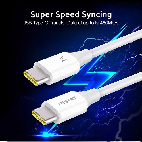 { Free ship } Cáp Pisen USB Type-C (USB-C to USB-C , 3.0A Quick Charge) 1000mm - (TCC04-1000) - Hàng Chính Hãng