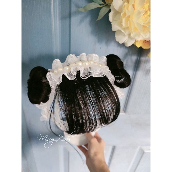 Băng đô tóc giả đính hạt 2 lớp xinh cho bé