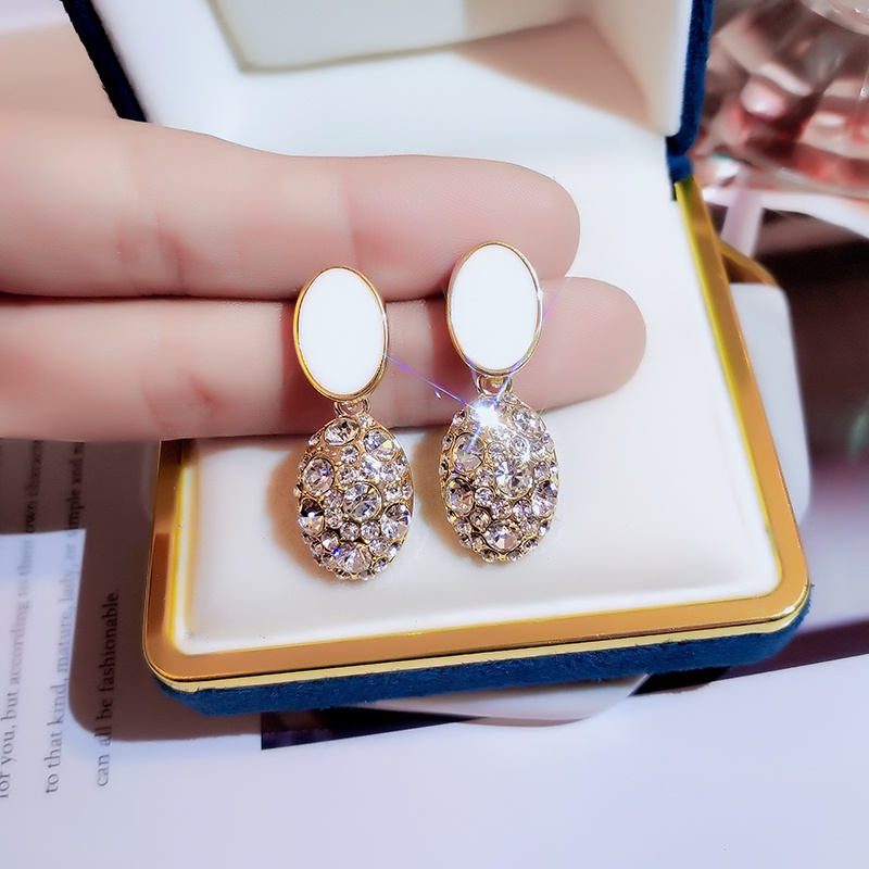 Khuyên tai JIUDUOLAN dạng kẹp/ xỏ bạc mặt tròn đính đá nhân tạo thời trang thanh lịch dành cho nữ