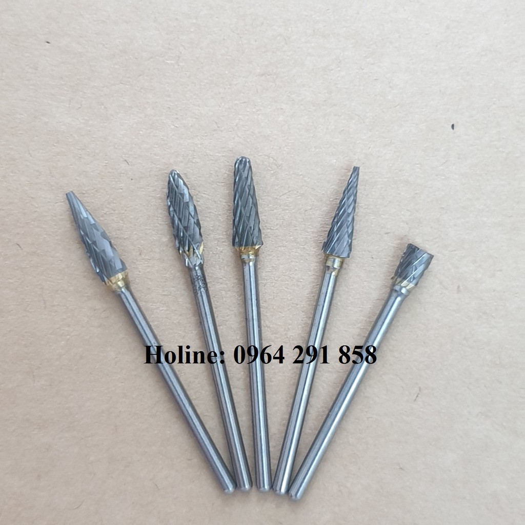 Bộ 5 mũi mài hợp kim Tungsten cốt 2mm - mũi mài khắc hợp kim cán 2mm - mũi chạm khắc