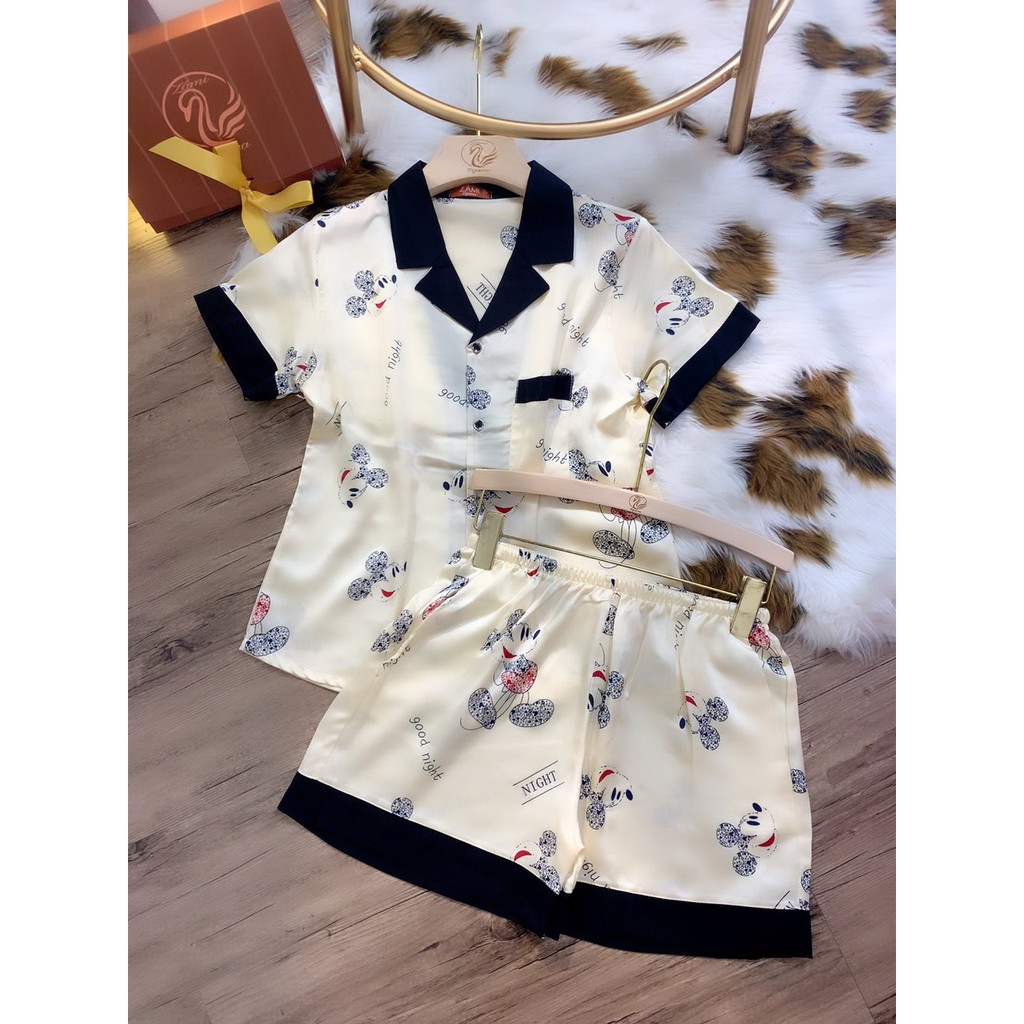 Bộ ngủ pijama lụa hình quần đùi siêu cute