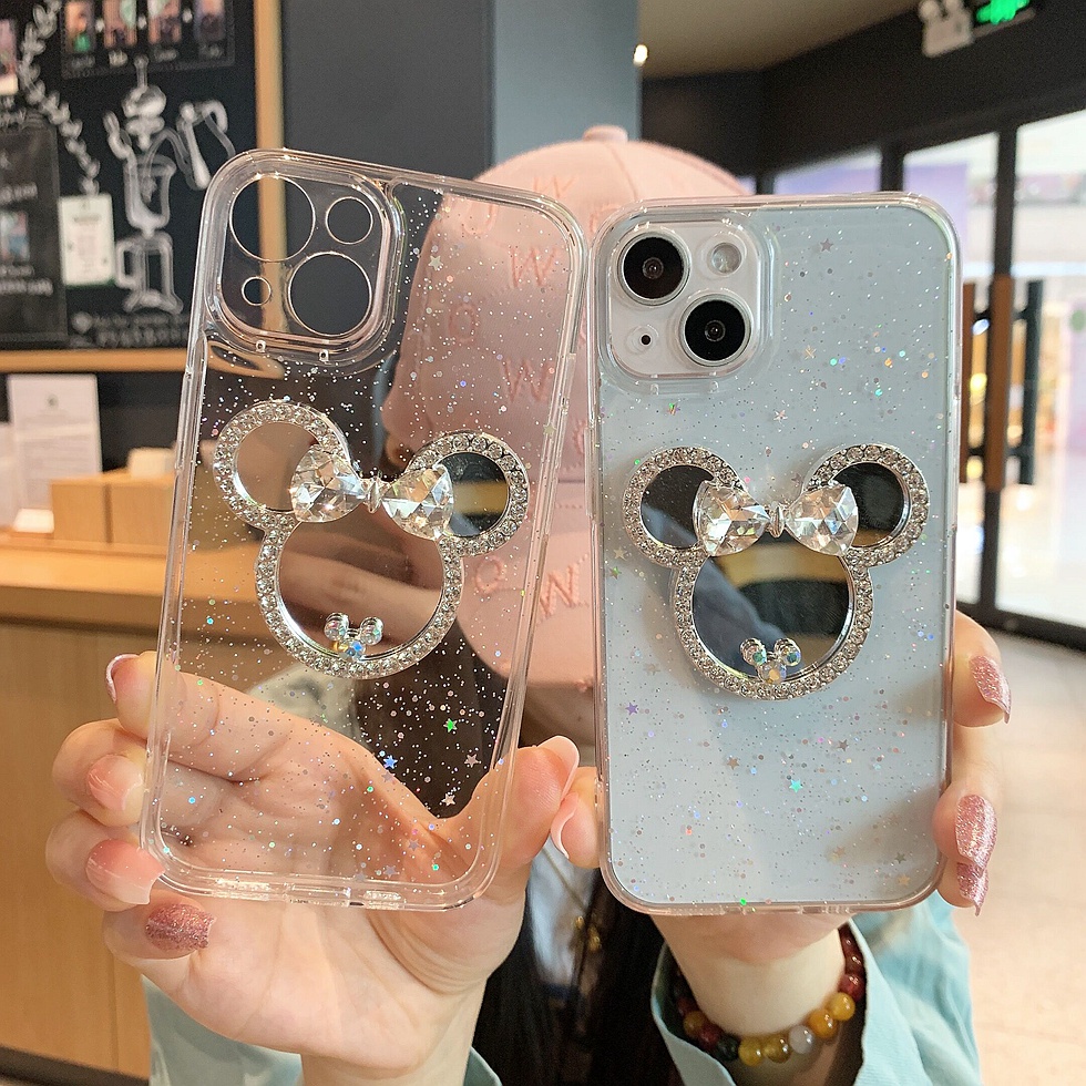 Ốp Gương Kim Cương Mickey Love Cho iPhone 15 14 13 12 11 Pro Max XR XS Max X 7 8 Plus Vỏ Điện Thoại Trong Suốt Bảo Vệ Camera